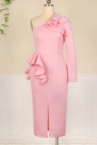 Pink Fashion Sexy Solid Slit Oblique Collar Evening Dress