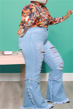 Dark Blue Fashion Casual Solid Ripped Patchwork Plus Size Jeans