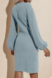 Blauwe mode elegante effen patchwork riem ontwerp V-hals kokerrok jurken