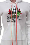 Weißer Modedruck Weihnachtsbaum Bedruckte Bandage Tasche Kapuzenkragen One Step Rock Kleider