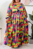 Цветная мода Повседневная печать с открытой спиной и открытыми плечами с длинным рукавом Платья больших размеров