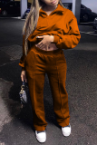 Karamelkleurige sportkleding Effen patchwork Kraag met lange mouwen, twee stukken