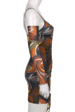 Vestido con tirantes y cuello en V asimétrico con pliegues y retazos con estampado sexy multicolor
