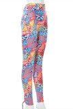 Pantalones pitillo de cintura alta básicos con estampado casual de moda de color