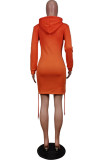 Robes de jupe en une étape à col à capuche et à imprimé de sapin de Noël à imprimé de mode orange