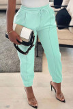 Baby Blue Casual Solid Patchwork Fold Regular High Waist Pencil Solid Color Bottoms