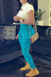 Blue Fashion Casual Solid Skinny High Waist Pencil Trousers