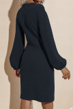 イエローブラウンファッションエレガントなソリッドパッチワークストラップデザインVネックペンシルスカートドレス
