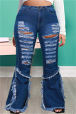 Jeans taglie forti patchwork strappati solidi casual alla moda blu baby