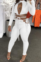 White Sexy Casual Solid Bandage Hollowed Out Half A Turtleneck Long Sleeve Two Pieces