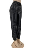 Black Casual Solid Patchwork Fold Regular High Waist Pencil Solid Color Bottoms