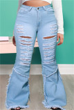 Темно-синие модные повседневные однотонные рваные лоскутные джинсы больших размеров