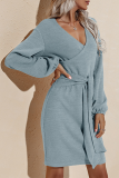 Marinblå Mode Elegant Solid Patchwork Rem Design V Neck Pencil Skirt Klänningar
