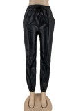 Black Casual Solid Patchwork Fold Regular High Waist Pencil Solid Color Bottoms