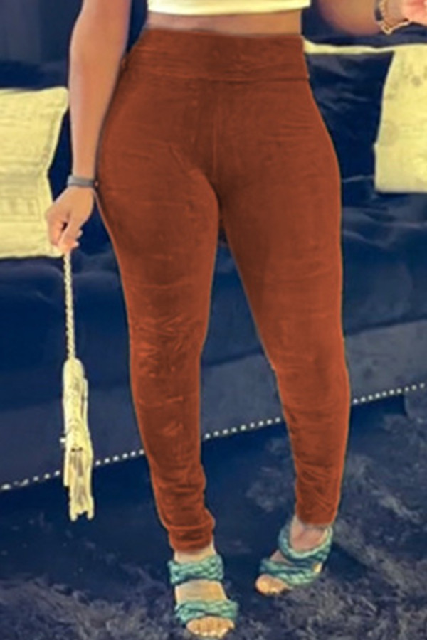 Pantalones lápiz de cintura alta flacos sólidos casuales de moda naranja