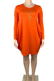 Orange Casual Print Patchwork U-hals långärmade klänningar i plusstorlek