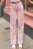 Solid Street rosa strappato rende i vecchi jeans dritti a vita alta patchwork