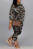 Multicolore Fashion Casual Print Patchwork O Neck Long Sleeve Two Pieces