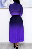 Purple Casual Elegant Gradual Change Patchwork Fold Half A Turtleneck Long Sleeve Two Pieces