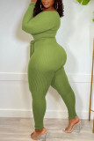 Fluorescerende groene casual effen patchwork met riem V-hals skinny jumpsuits