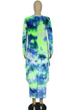 Green Casual Print Tie Dye Patchwork Asymmetrical O Neck Irregular Dress Dresses