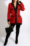 Prendas de abrigo con cuello en V de rebeca con estampado casual de moda roja