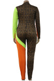 Colour Fashion Casual Print Patchwork Half A Turtleneck Plus Size Jumpsuits