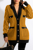 Casaco amarelo moda casual patchwork patchwork com decote em V