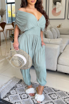 Grey Sexy Solid Patchwork Off the Shoulder Harlan Jumpsuits