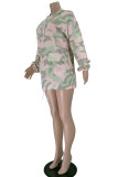 迷彩ファッションカジュアル迷彩プリントパッチワークポケットフード付き襟長袖ドレス