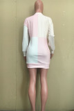 Pink Fashion Casual Patchwork Basic O Neck Long Sleeve Dresses