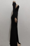 バーガンディ セクシー ソリッド パッチワーク バックレス 非対称 ホルター ワン ステップ スカート ドレス