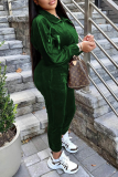 Green Casual Solid Patchwork Turndown Collar Long Sleeve Two Pieces