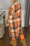 Prendas de abrigo de cuello vuelto de retazos de tela escocesa casual naranja