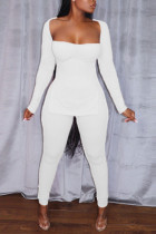White Sexy Solid Patchwork Slit Square Collar Long Sleeve Two Pieces