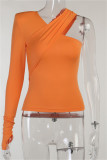 Orange Fashion Casual Solid Patchwork Asymmetrical V Neck Tops