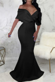 ブラックファッションセクシーなソリッドバックレスVネックイブニングドレス