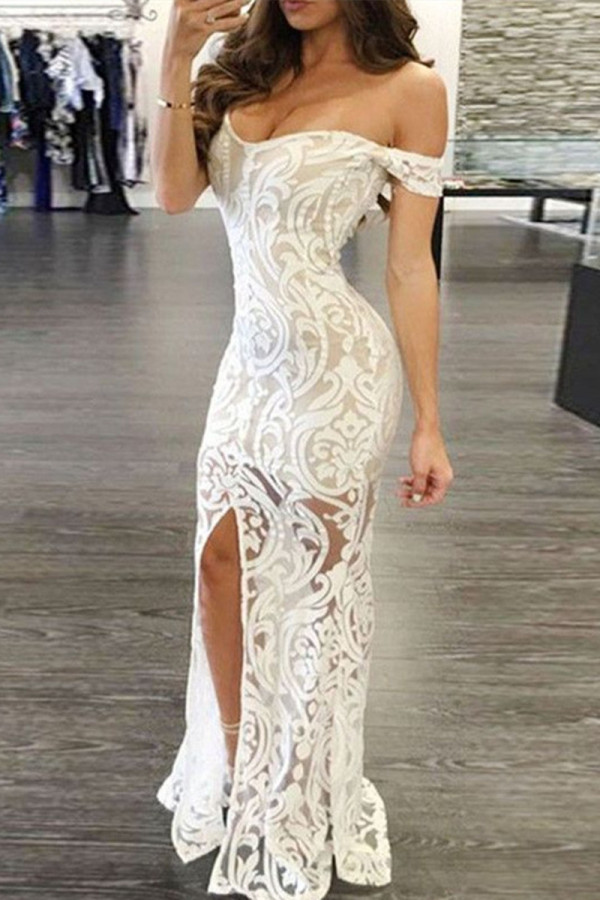 Белое модное сексуальное лоскутное вечернее платье с открытой спиной и V-образным вырезом