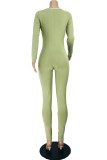 Grön Sexig Casual Solid urhålad Skinny Jumpsuits med fyrkantig krage