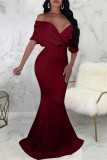 Красное модное сексуальное твердое вечернее платье с V-образным вырезом на спине и V-образным вырезом
