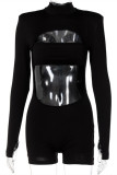 Black Fashion Sexy Solid Hollowed Out O Neck Long Sleeve Skinny Romper