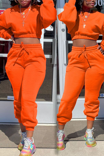 Tangerine Casual Solid Patchwork O Neck Long Sleeve Two Pieces