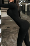 Macacão skinny casual moda preto sólido vazado com decote em V