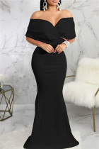 ブラックファッションセクシーなソリッドバックレスVネックイブニングドレス