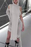 ブラウンネスファッションカジュアルソリッドパッチワーク非対称フード付きカラー長袖ドレス