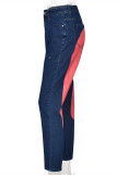 Red Fashion Casual Print Basic High Waist Regular Denim Jeans