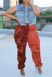 Pantalon taille haute régulier en patchwork imprimé camouflage décontracté rouge à la mode