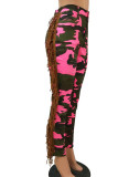 Rosarote lässige Street-Print-Camouflage-Print-Quasten-Patchwork-Hose mit normaler hoher Taille und Bleistift-Volldruck