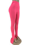 Calças casuais de cintura alta skinny com fenda rosa vermelha fashion fashion