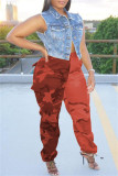 Pantaloni a vita alta regolari con stampa mimetica casual rossa alla moda